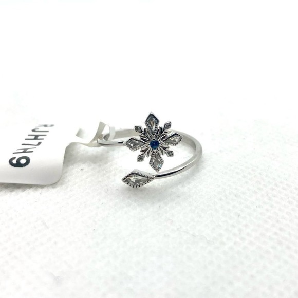 Elegant 925 NWT Sterling Silver Snowflake Ring with Blue Gem - Adjustable Size - Picture 4 of 10